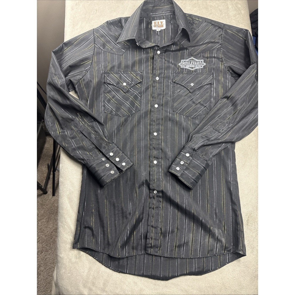VTG Ely Cattleman Shirt Metallic Stripes Pearl Snaps S Cotton Boulevard Brew Co